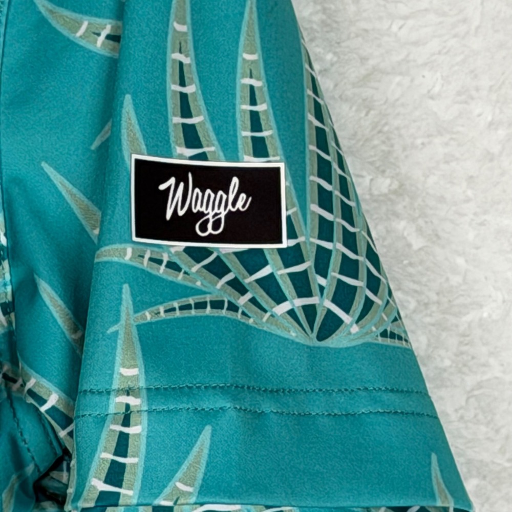 Waggle Golf Polo Mens Medium Teal Agave Print Short Sleeve Performance Shirt - Picture 5 of 6